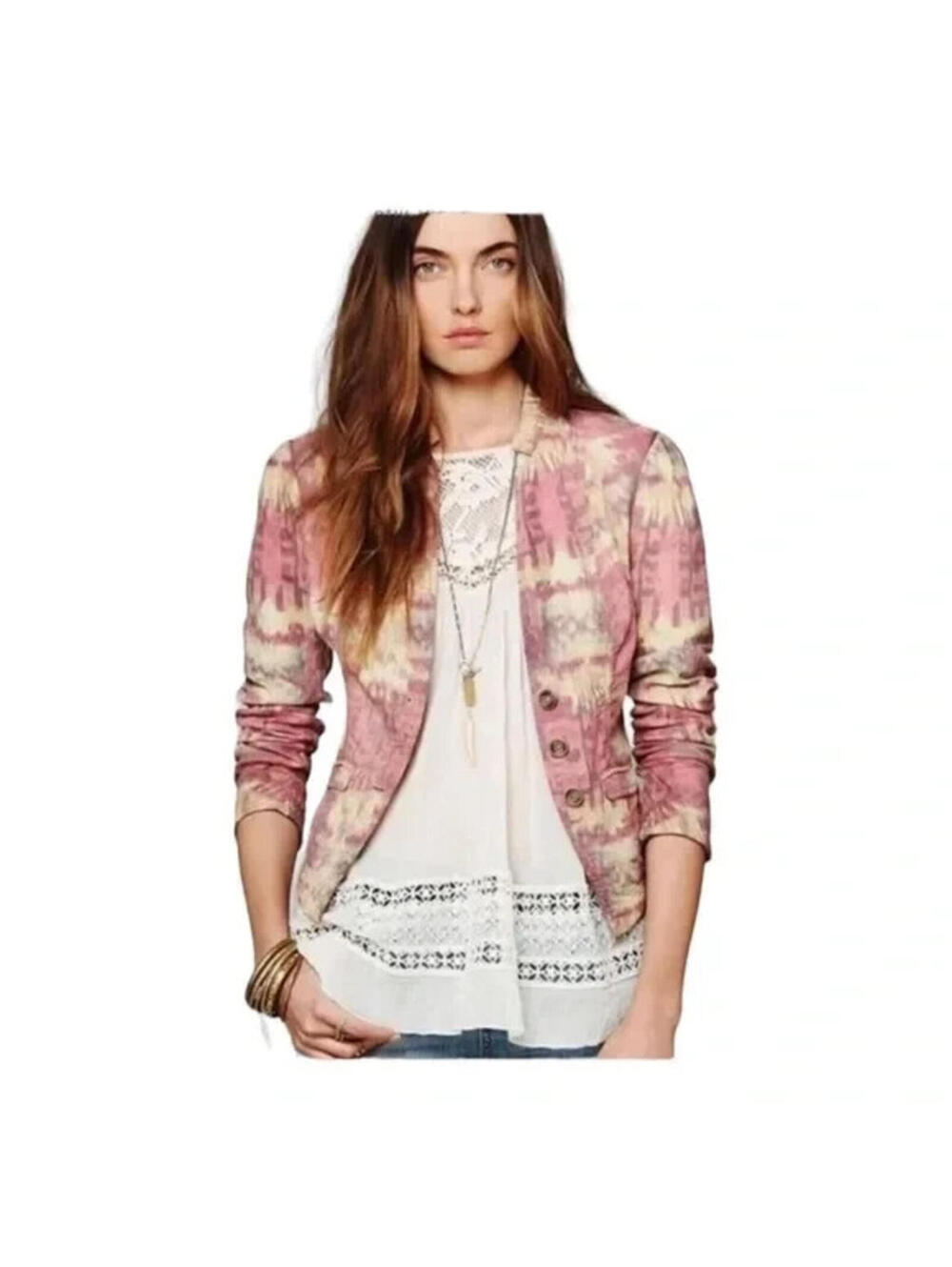 Free People Womens Lightweight Jacket Blazer Ikat Southwestern Print Size 6